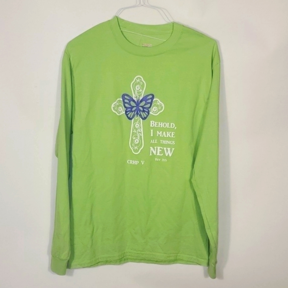 Hanes Line green long sleeve Verse shirt Size Medium